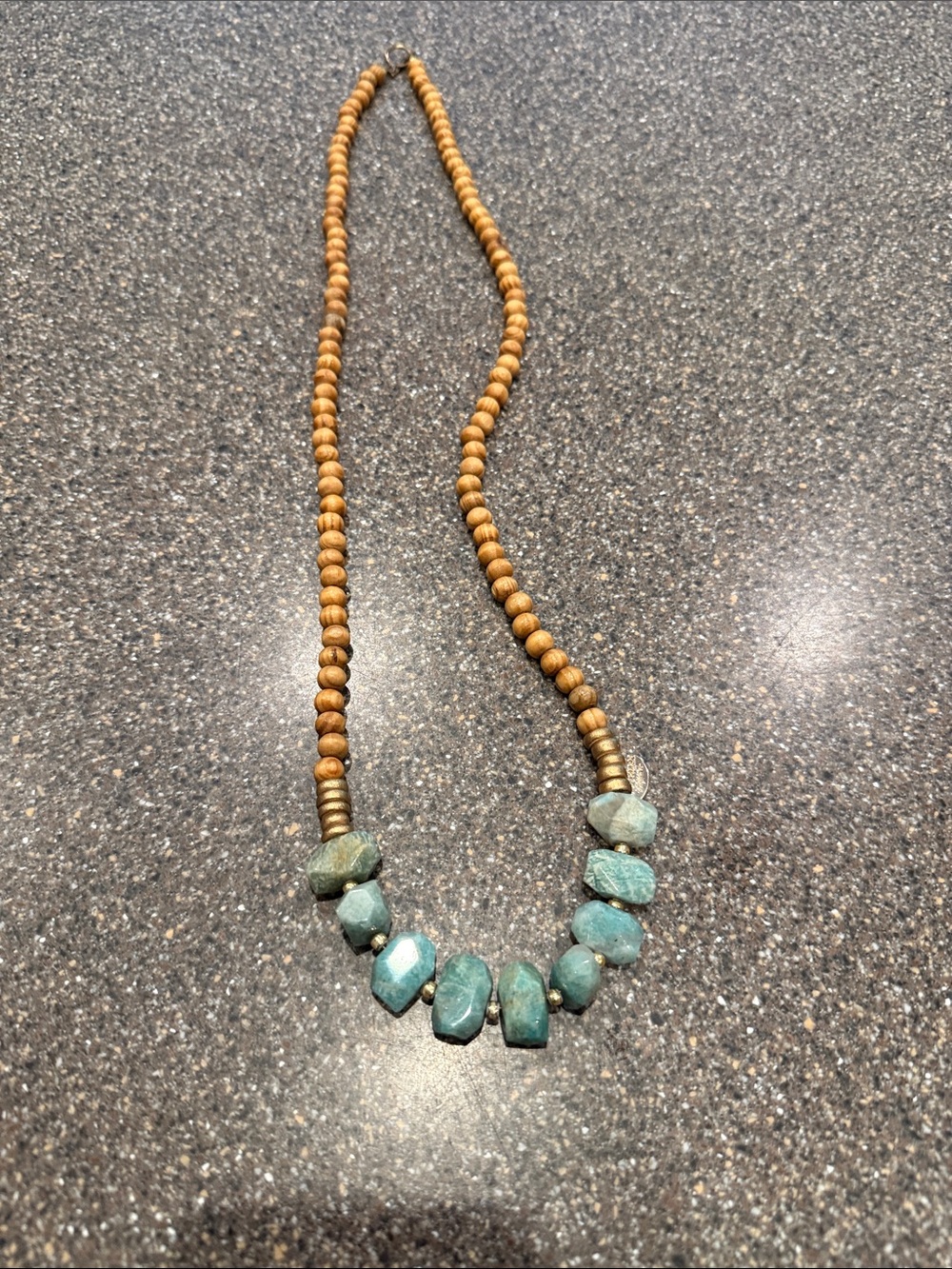 Bohemian Turquoise Stone and Wood Bead Necklace